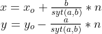 \begin{matrix} x=x_{o}+\frac{b}{syt(a,b)}*n\\ y=y_{o}-\frac{a}{syt(a,b)}*n \end{matrix}